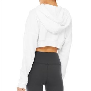 Alo Yoga White Cropped Higher Hoodie